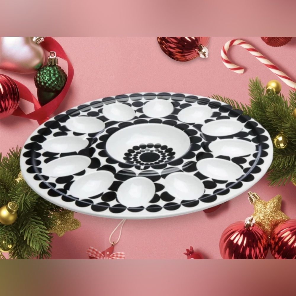 Cool Design 12” Melamine Deviled Egg Platter. Black and White Egg Plate. New - Picture 3 of 3